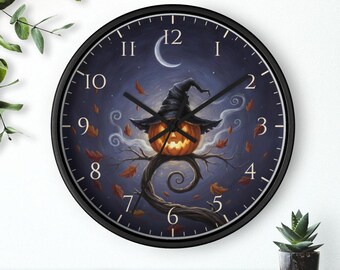 Reloj de pared de Halloween, diseño de calabaza de Halloween, decoración de temporada espeluznante, regalo de Halloween con temática de brujas, silencioso, 25 cm, envío gratis.