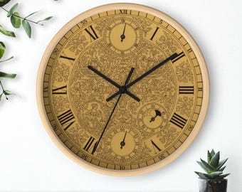 Reloj de pulsera con esfera astronómica y reloj de sol, silencioso, 25 cm (10 pulgadas), marco de madera.