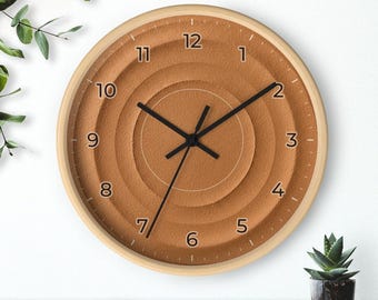 Reloj de pared de terracota, terracota cálida, reloj de pared minimalista, decoración bohemia neutra, silencioso, 25 cm, marco de madera.