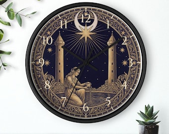 Reloj de pared Tarot, Arte de cartas del Tarot Celestial, Reloj de decoración mística, Regalo para el hogar con temática de brujería, Silencioso, 25 cm, Envío gratis