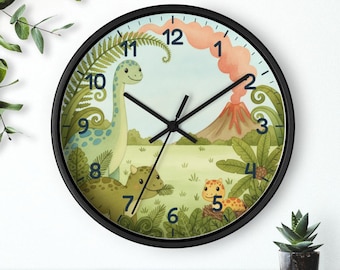 Reloj de pared de dinosaurio, decoración para habitación infantil, adorable arte de dinosaurio para guardería, regalo para amantes de los dinosaurios, silencioso, 25 cm, envío gratis.
