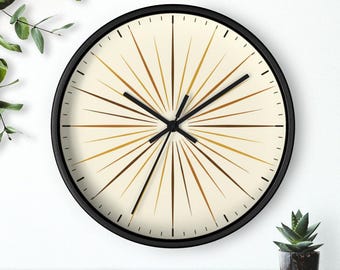 Reloj de pared Starburst, arte moderno de mediados de siglo, decoración de la era atómica, reloj retro con forma de sol, silencioso, 25 cm, envío gratis.