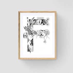 Letras de I Spy/Alfabeto dibujado a mano/Ilustraciones de letras para niños/Decoración de pared para niños/Impresiones Giclée/Blanco y negro/Disponible en todas las letras