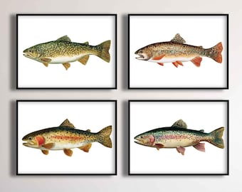 Vintage Trout Fish Prints Bundle – Rustic Fish Illustrations, Cabin Wall Art, Nature Lover’s