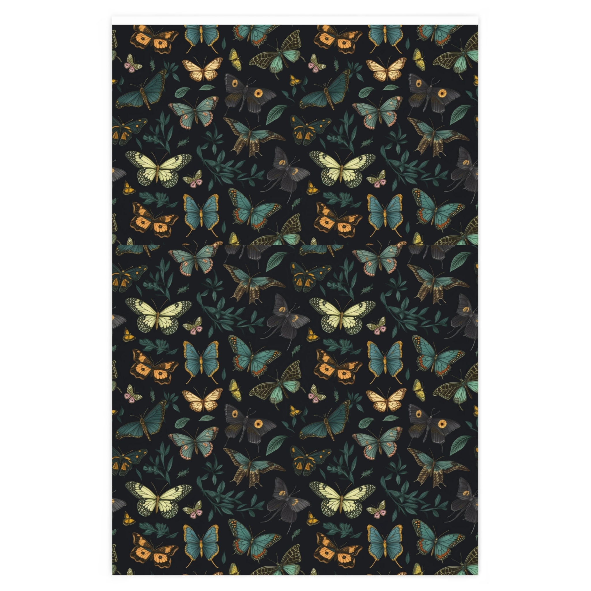 Boho Butterfly Wrapping Paper, Gothic Dark Moth Gift Wrap