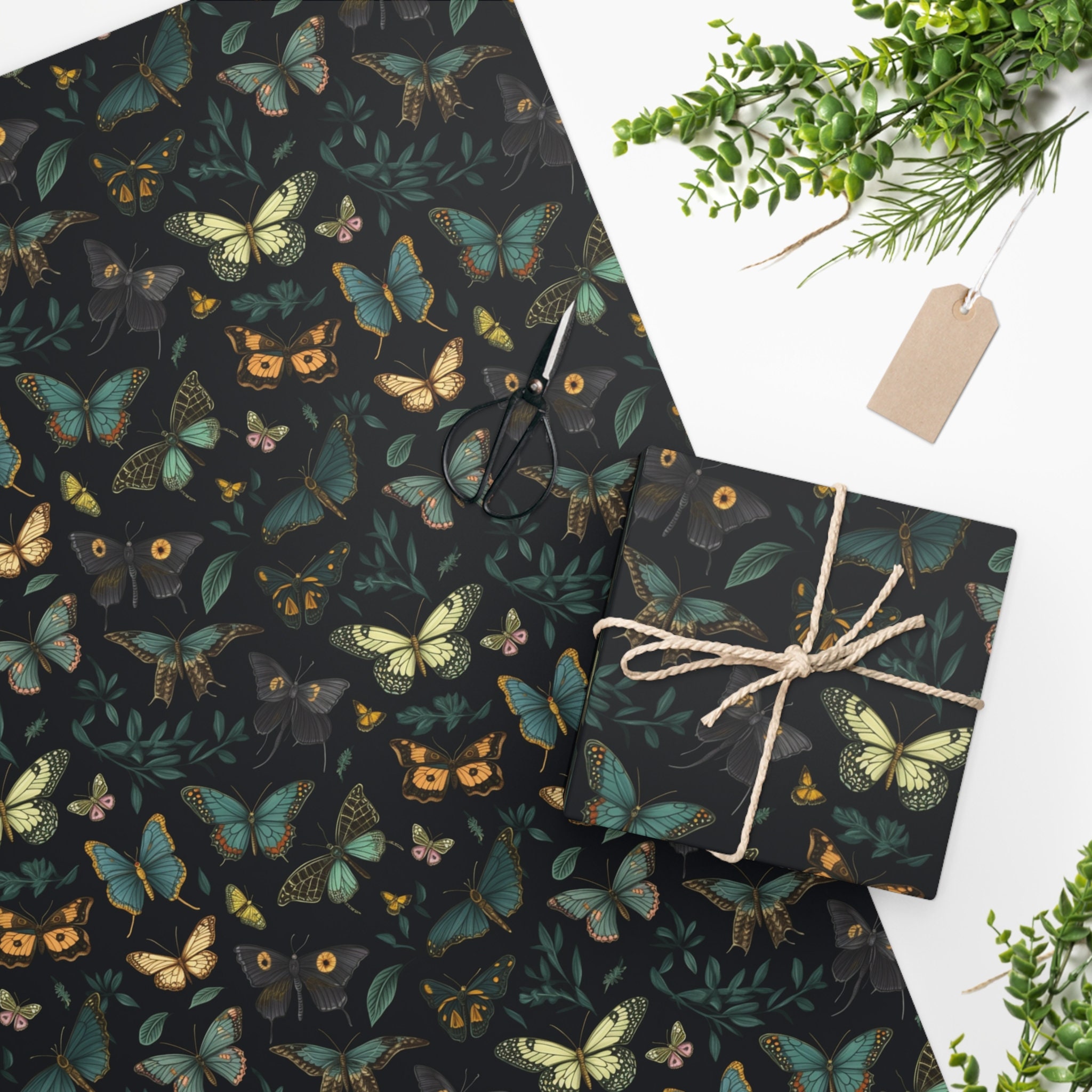 Boho Butterfly Wrapping Paper, Gothic Dark Moth Gift Wrap, Christmas Witchy  Wrapping Paper, Moon Holiday Gift Wrap 
