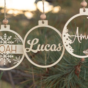 Personalized Christmas Wood Ornament, Custom Name Ornament, Laser Cut Gift Tag, Laser Cut Name Bauble Made in USA