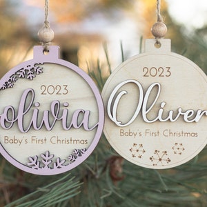 Baby's First Christmas Ornament 2023, Wooden Personalized Ornament for Baby, New Baby Gift for Christmas, Keepsake for Newborn, Baby Shower