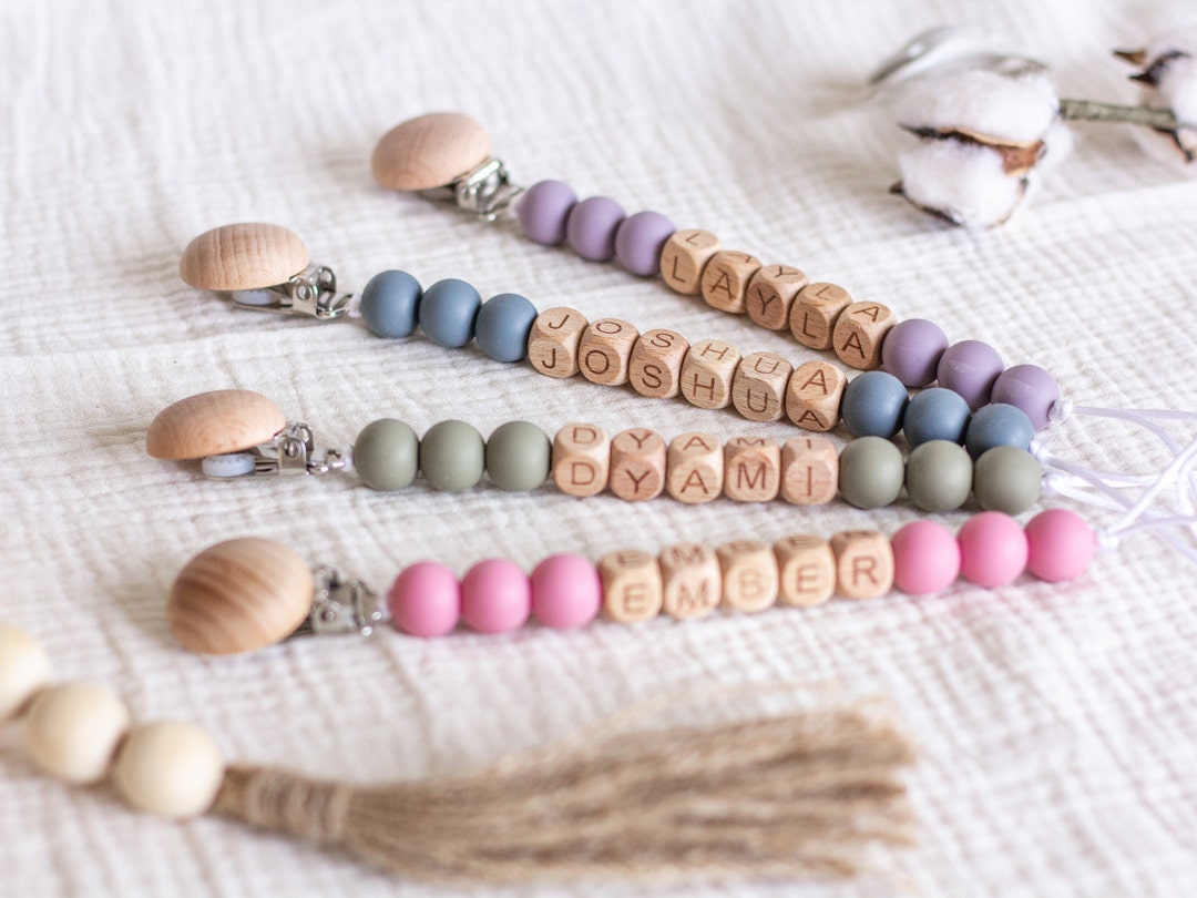 Custom Baby Name Personalized Boho Pacifier Clip, Personalized Baby Gift for Baby Shower