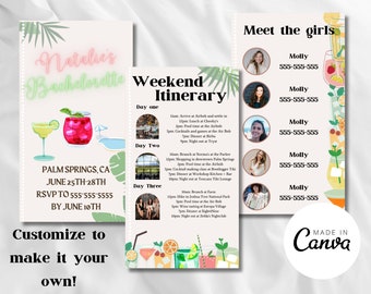 Bachelorette Invite for Bachelorette Party weekend with Itinerary template instant download in Canva