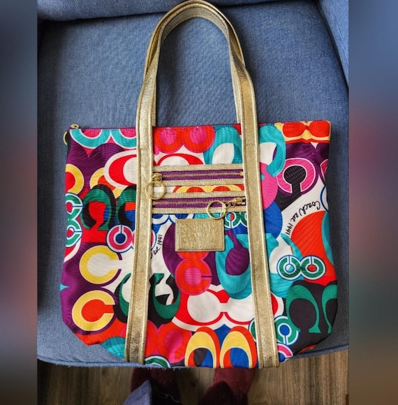 バッグ 00s archive tote bag Y2K COACH Vintage Y2K Coach Signature Scarf Logo Print Multicolor