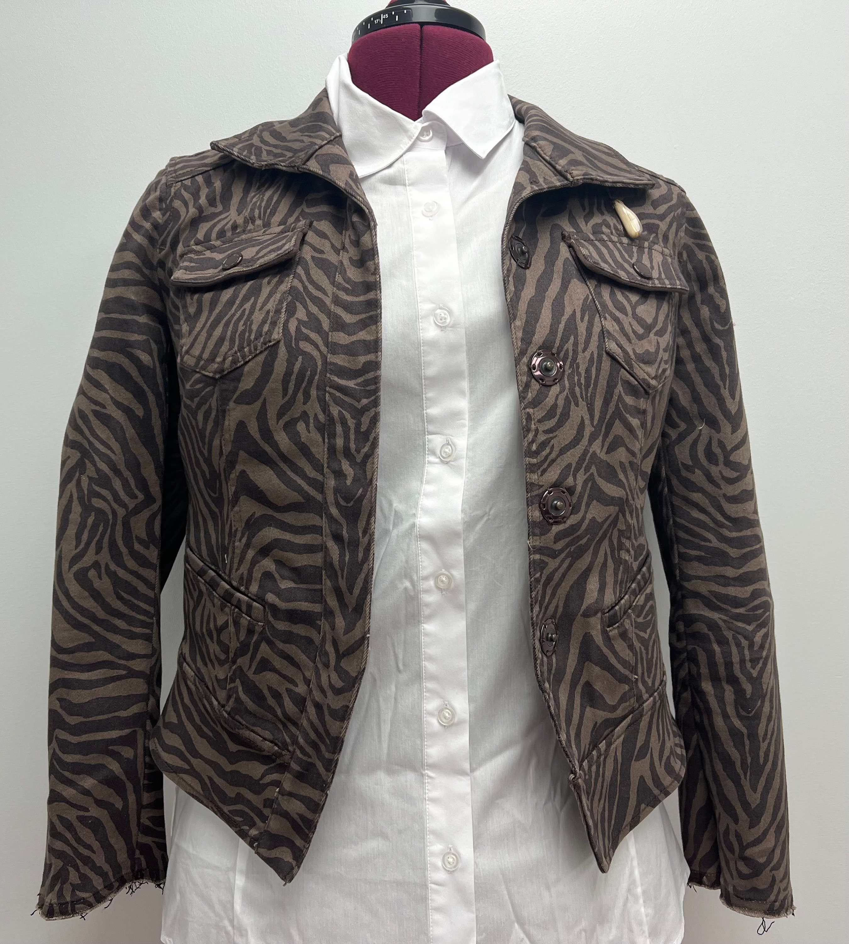 Brown Zebra Print Denim Jacket with Bronze Accents