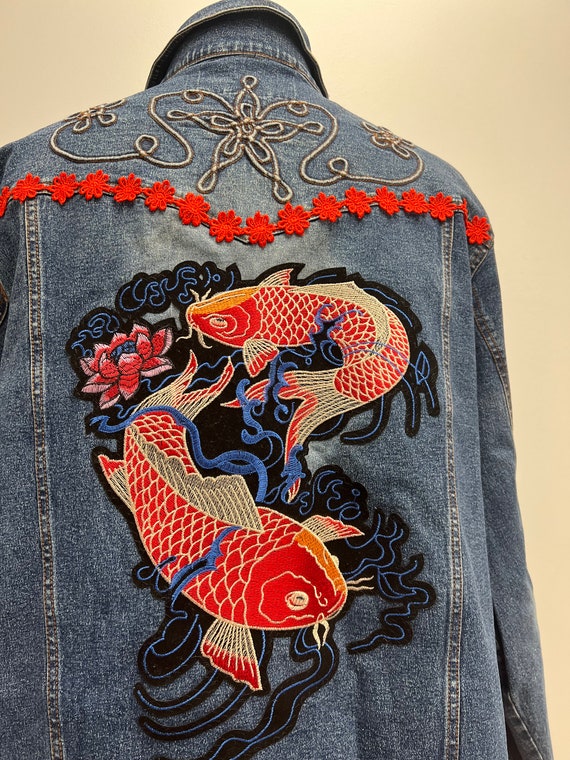 ジャケット・アウター Cord Embroidery Detail Denim Jacket VTG Chico Designer Embroidered Lace Denim Statement Jean