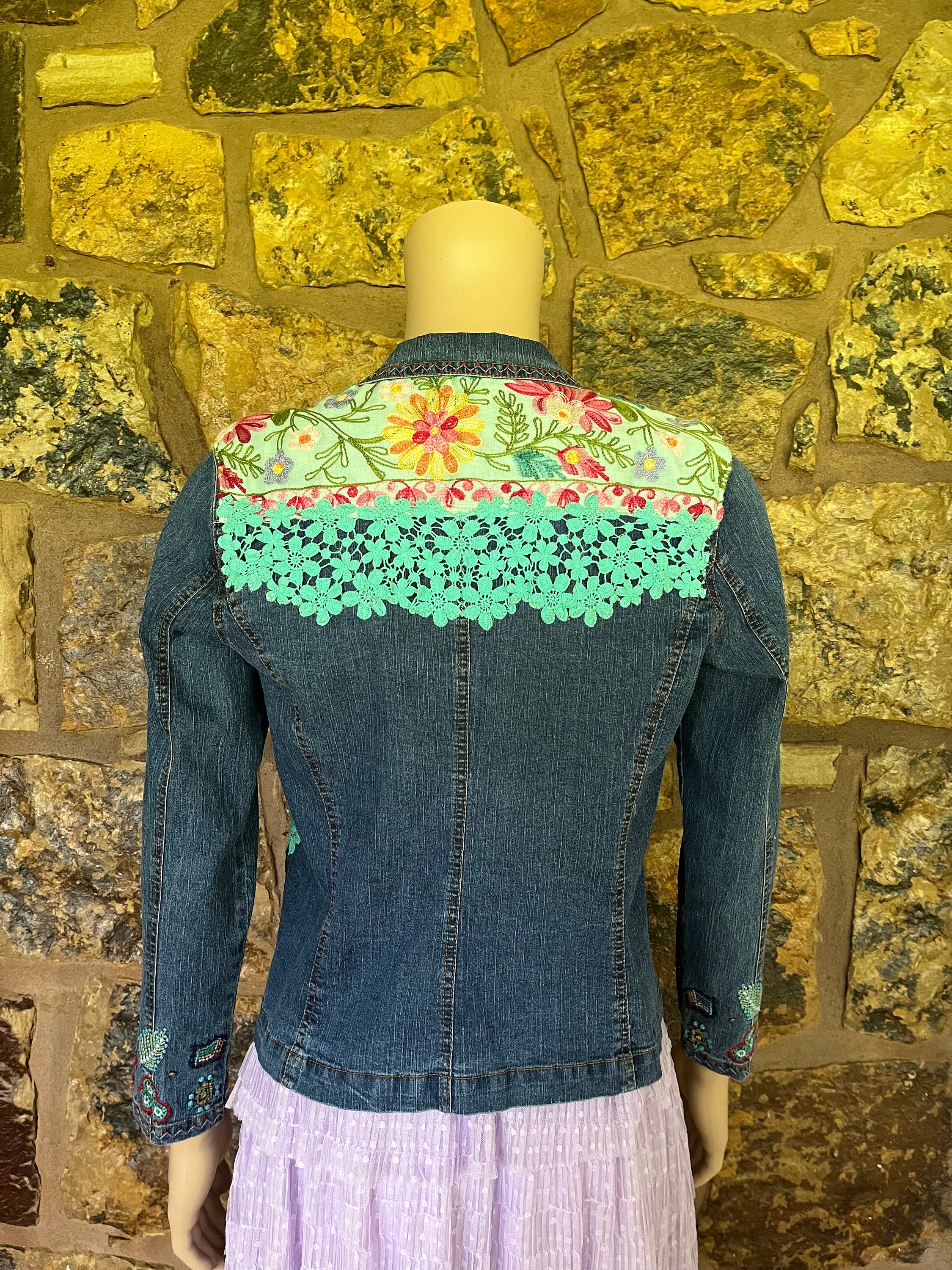 Denim Jacket With Floral Embroidery - Etsy
