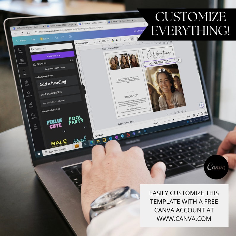 Funeral Program Template, Editable Photo Funeral Program, CANVA ...