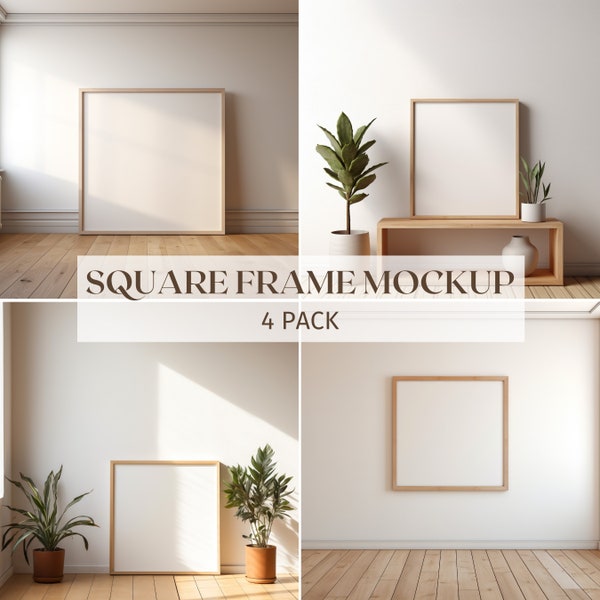 4 Square Frame Mockups | Wood Sign Mockup | Square Wood Frame | Poster Mockup | JPG and PSD | Styled Stock Photo | Mockup Frame