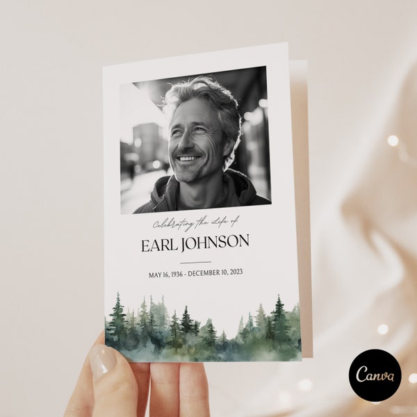 Funeral Program Template for man, Editable Photo Funeral Program, CANVA, Celebration of Life, Printable Funeral Program, Bi-fold