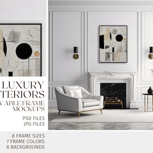 Editable Frame Mockup Bundle | 8 Luxury Interiors | Movable Frames | Luxury Frame Mockup | Styled Interior Mockups | Frame Mockup Kit | PSD