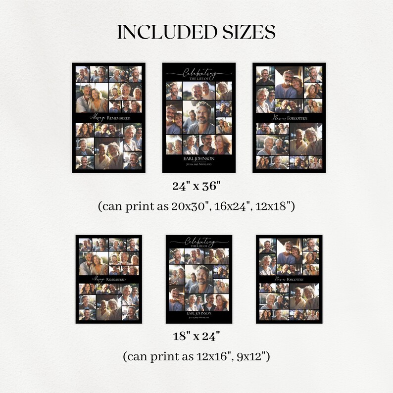 Memory Board Template, Funeral Picture Collage Sign Set Templates