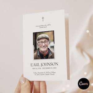 Funeral Program Template for man, Editable Photo Funeral Program, CANVA Memorial Program, Celebration of Life, Printable Funeral Program