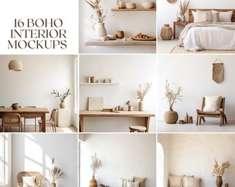 Boho Mockup Interior Bundle | Pusty obraz ścienny | Nowoczesny mockup wystroju | Mockup wydruku plakatu