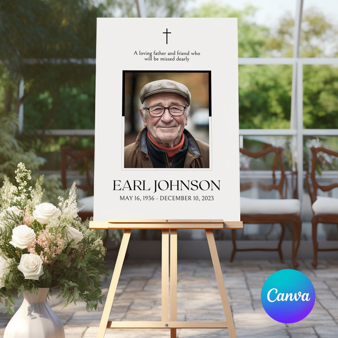 Editable Funeral Poster, Funeral Welcome Sign, Canva Template