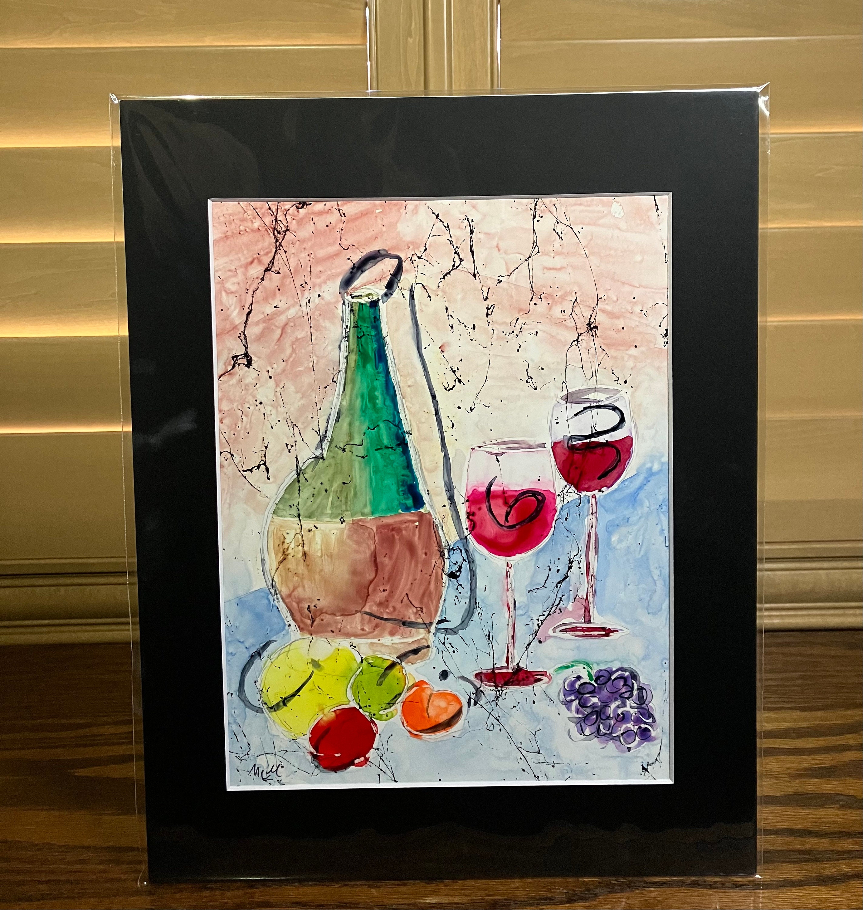 Wine Theme Art Wine Bottle Painting Semi Abstract Original - Etsy