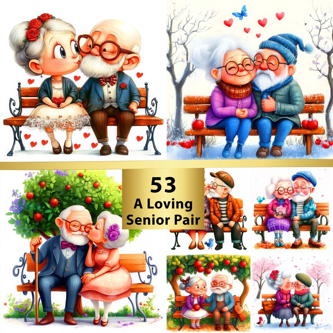 A Loving Senior Pair Clipart 53 JPEG, People Graphics, Grandma and Grandpa, Digital Download, Scrapbooks, Junk Journal, Digital Paper Craft - Etsy Japan