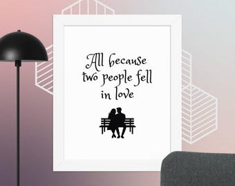 All because Framed Wall Art | Romantic Couple Print | Marriage Wall Decor | Anniversary Gift for Husband or Wife**