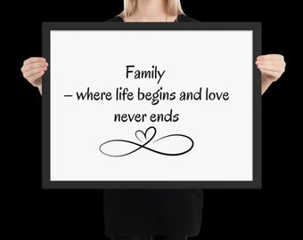 Family Wall Art | Where Life Begins and Love Never Ends | Framed Family Quote | Home Decor Gift | Living Room Wall Art
