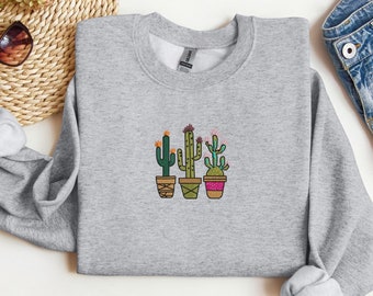 Cactus Embroidered Sweatshirt, Plant Lover Sweater