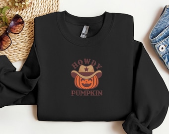 Howdy Pumpkin Embroidered Sweatshirt, Howdy Pumpkin Embroidered Crewneck, Halloween Pumpkin Embroidered Sweater, Pumpkin Embroidered Hoodie