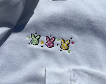 Bunnies Embroidered Sweatshirt, Cute Minimal Bunny Ears, Easter Sweater
