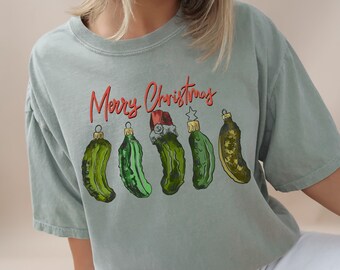 Merry Christmas Pickles Comfort Colors T-Shirt, Pickle Tshirt, Merry Christmas Shirt, Christmas Gift