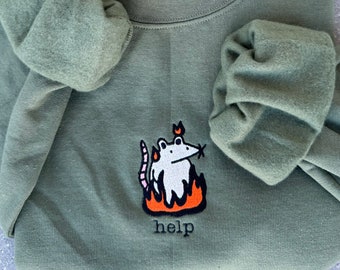 Rat On Fire Embroidered Sweatshirt, Funny Sweater