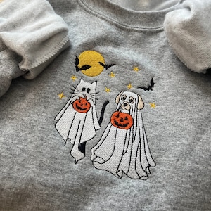 Dog ghost embroidered sweater, cat ghost embroidered sweater