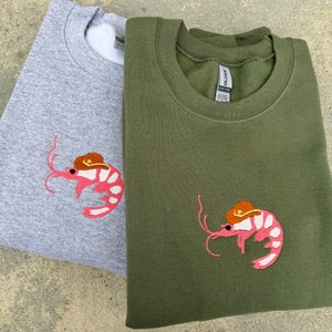 embroidered crewneck, embroidered gifts, cute sweatshirt, aesthetic crewneck, aesthetic hoodie, embroidered sweater, vintage sweater, funny sweatshirt, y2k fashion, minimalist, funny gifts, shrimp sweatshirt, cowboy shrimp, shrimp cowboy