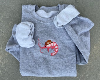 Cowboy Shrimp Embroidered Sweatshirt, Funny Sweater