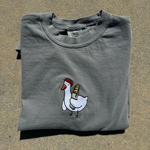 French Goose Embroidered Comfort Colors T-Shirt, Cute Minimalist Goose Shirt
