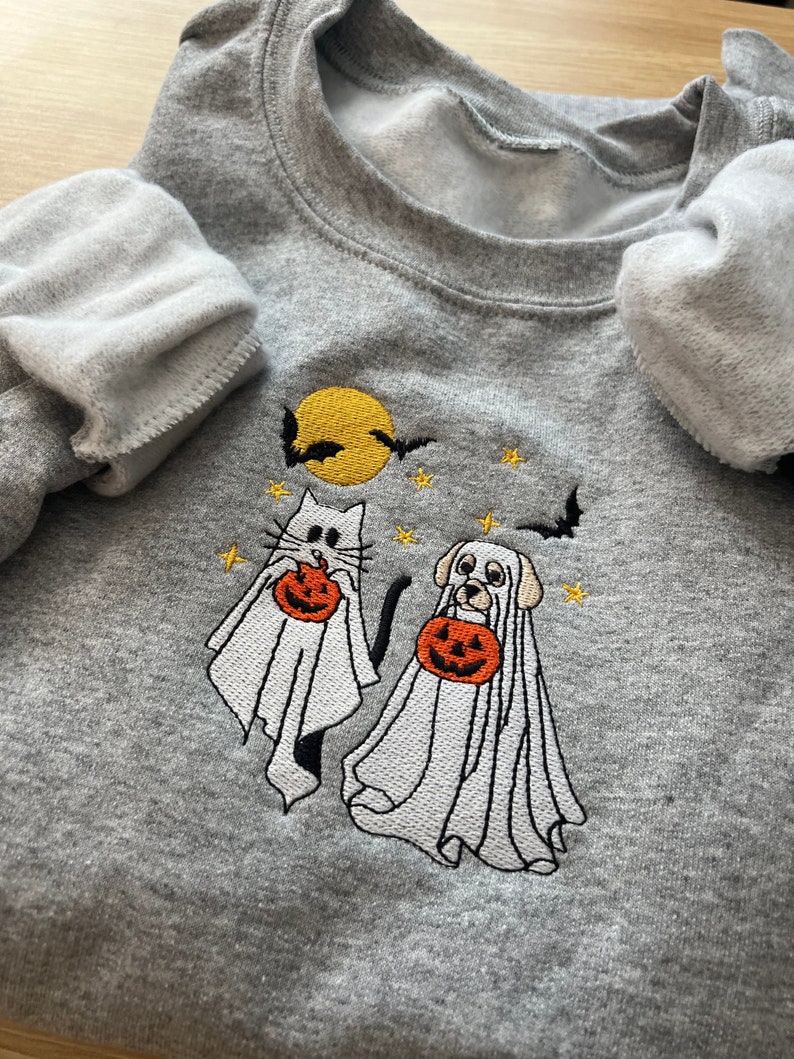 Dog ghost embroidered sweater, cat ghost embroidered sweater