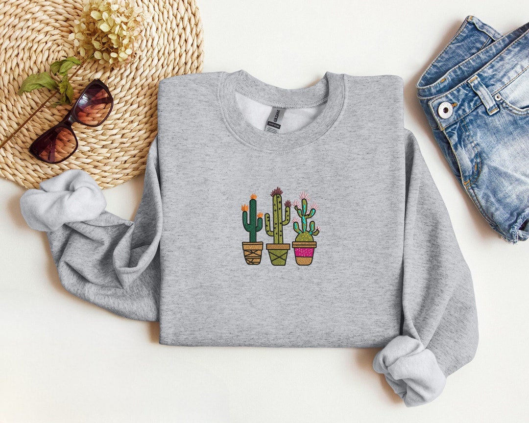 Cactus Embroidered Sweatshirt, Plant Lover Sweater - Etsy