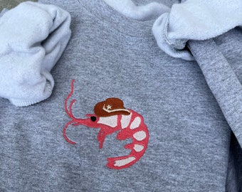 Shrimp Cowboy Embroidered Sweatshirt, Funny Sweater