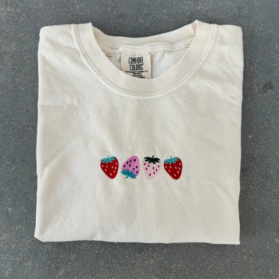 Strawberry Embroidered Comfort Colors T-shirt, Cute Minimalist ...