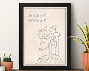 Cowboy Aesthetic | Star Wars Inspired | Minimalist Droid Poster | Trendy Western | Star Wars Cute Poster | Gifts for Girls | Star Wars Pink