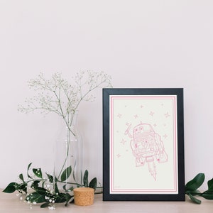 Pink Chopper Droid Print | Star Wars Inspired | Minimalist Droid | Trendy Poster | Star Wars Cute Poster | Gifts for Girls | Funny Star Wars