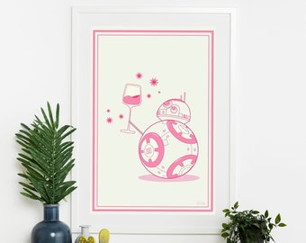 Aesthetic, Minimalist Star Wars Inspired Poster | Boho Room Decor | Nerdy Decor | Mid Century Modern | BB8 | Cute Pink Girly | Trendy Art