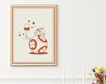 Aesthetic, Minimalist Star Wars Inspired Poster | Boho Room Decor | Nerdy Decor | Star Wars Mid Century Modern | BB8 | Cute Star Wars