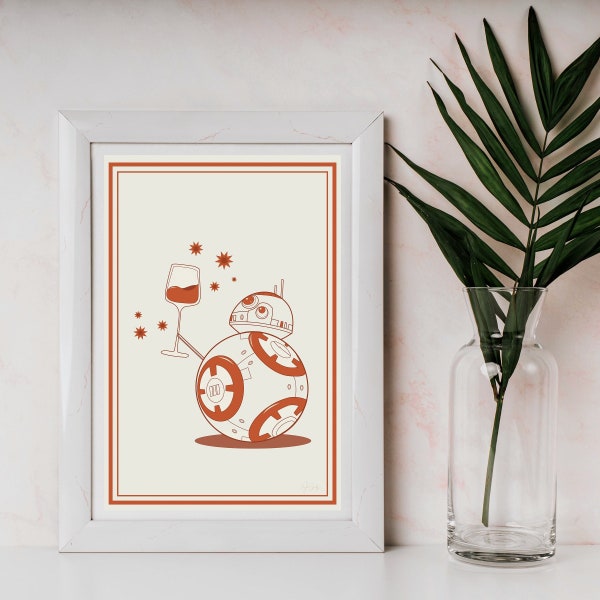 Aesthetic, Minimalist Star Wars Inspired Poster | Boho Room Decor | Nerdy Decor | Mid Century Modern | BB-8 | Cute Girly | Digital Download