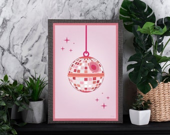 Disco Ball Death Star Poster | Star Wars Inspired | Trendy Room Decor | Mid Century Modern | Aesthetic | Minimalist | Cute Girly