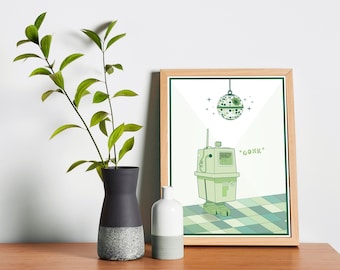 Green Disco Droid Poster | Star Wars Inspired | Mid Century Modern | Aesthetic | Minimalist | Boho Room Decor | Nerdy Decor | Cute Girly